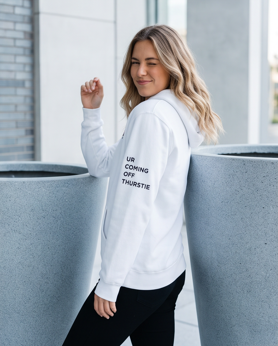 THURSTIE Heavyweight Hoodie- Left Sleeve Tagline